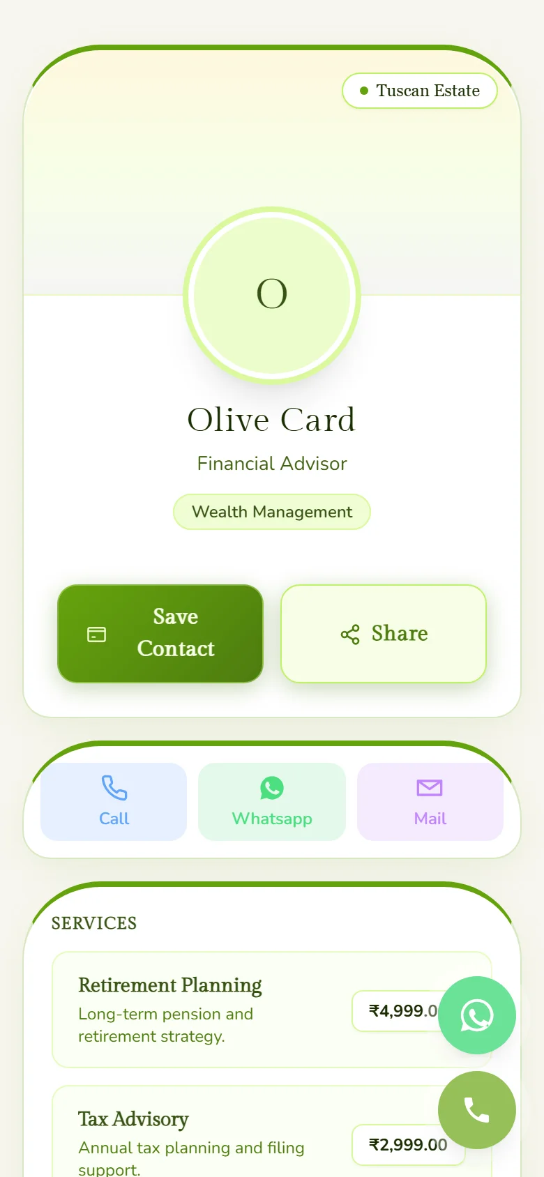 Olive Card Preview