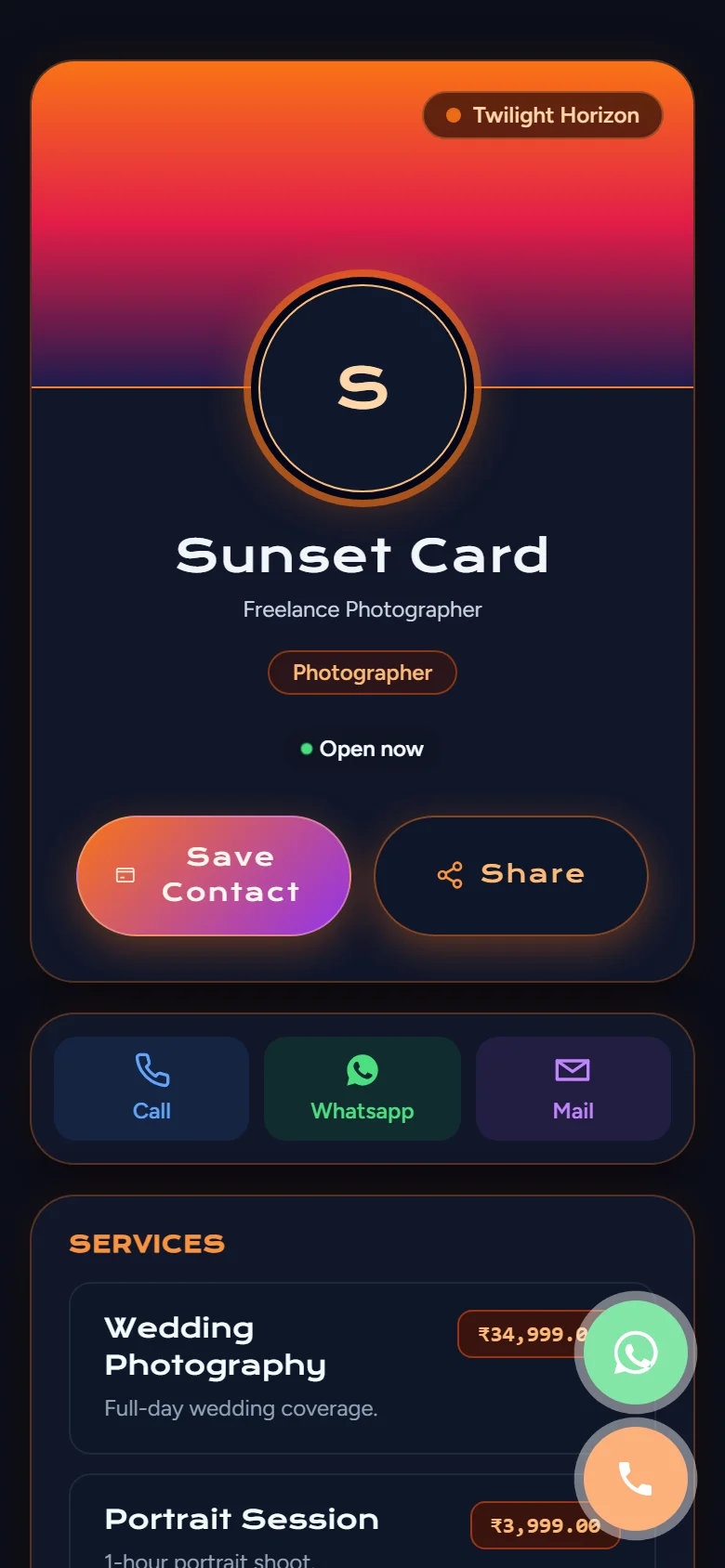 Sunset Card Preview