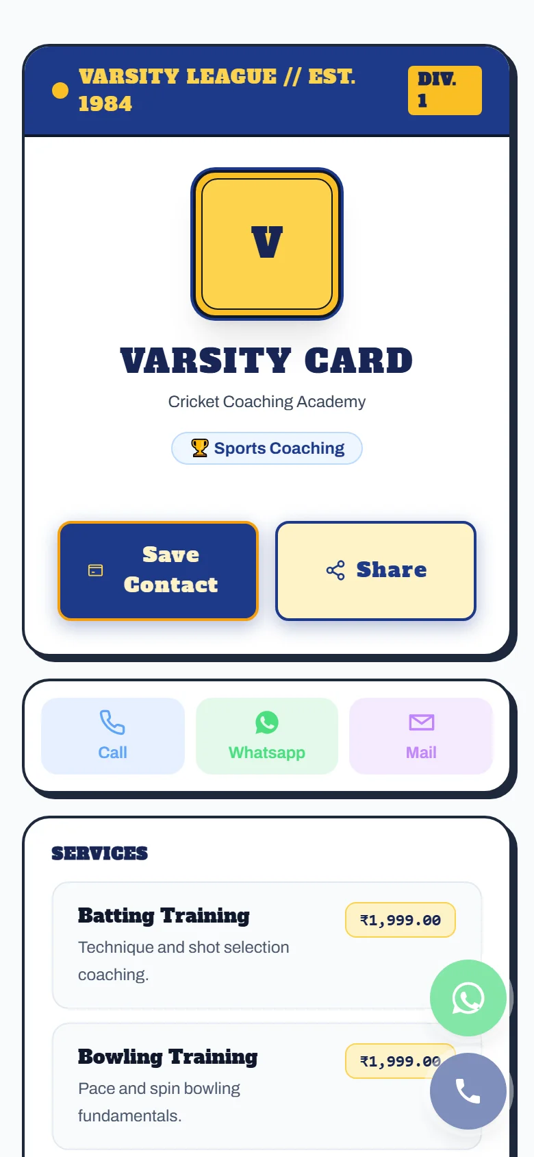 Varsity Card Preview